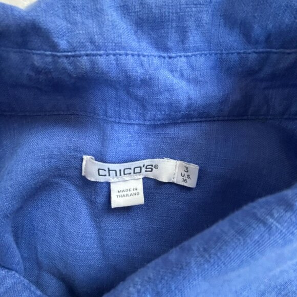 Chico's Womens Blue Long Sleeve Button-Up Collared Linen Shirt Top Size 3/US 16 - Picture 3 of 6